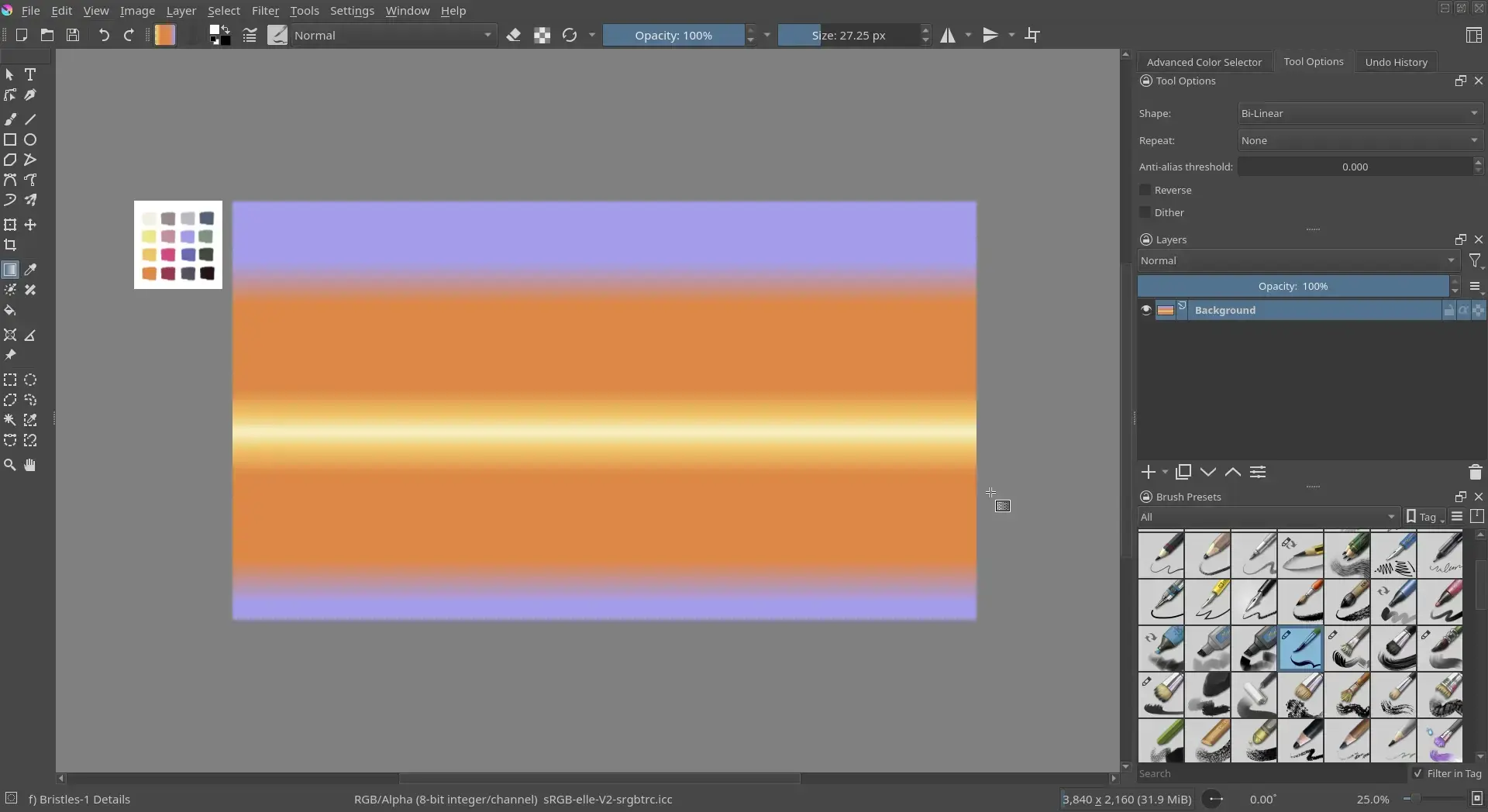 Adding a grdient in Krita sunset turorial