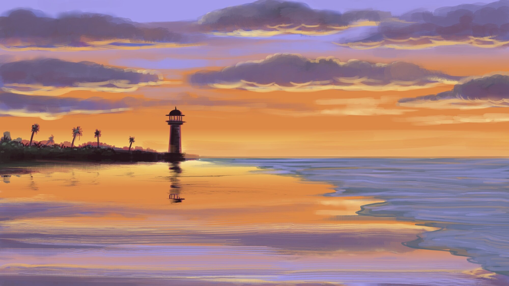 Reflection - painting a sunset - krita