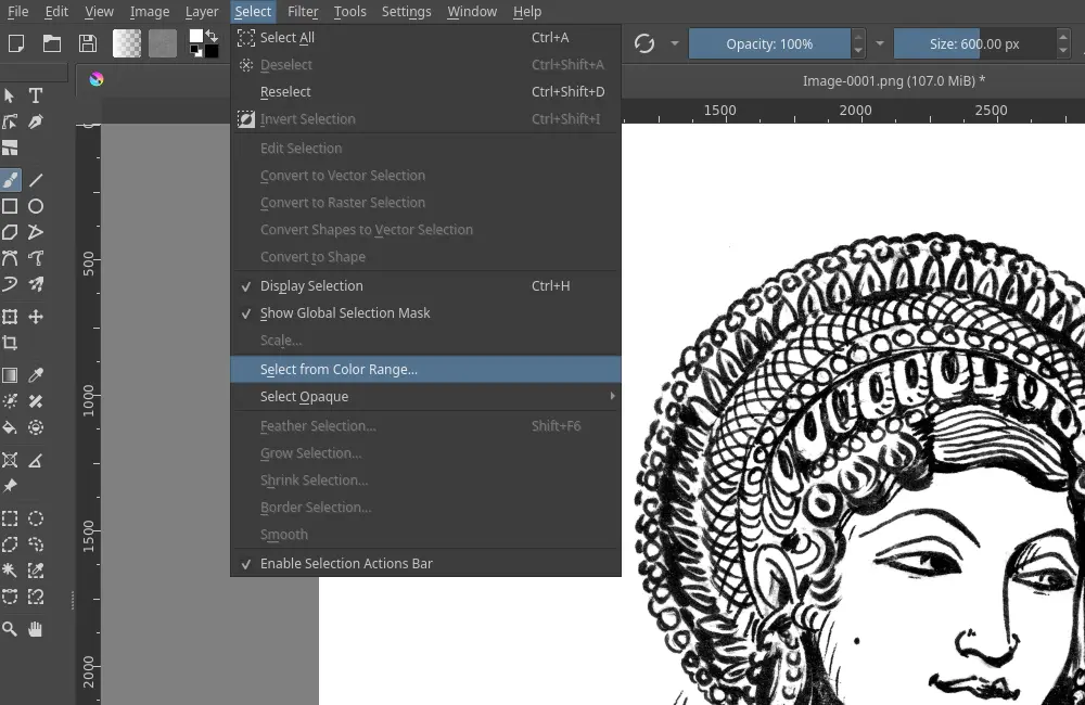 Select from color menu