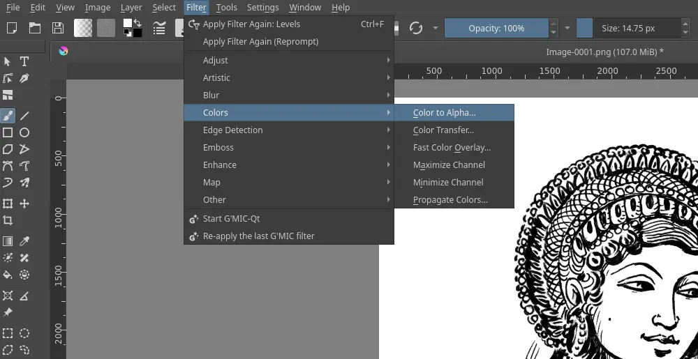 Colors to Alpha menu
