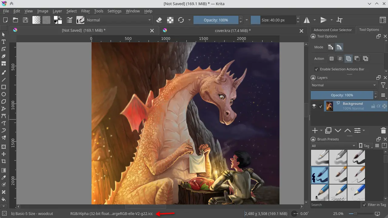 image showing status bar in krita